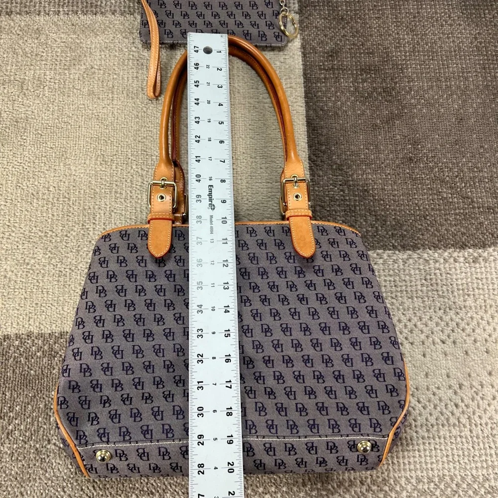 Dooney & Bourke Monogram Canvas Tote Bag and Matching Wristlet Blue Tan